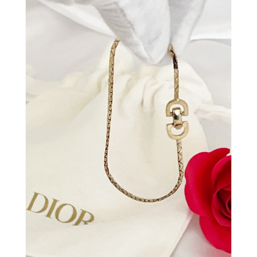 CHRISTIAN DIOR CD Logo Bracelet Gold Vintage Snake Chain Fold Over Clasp Stamped - Picture 10 of 10